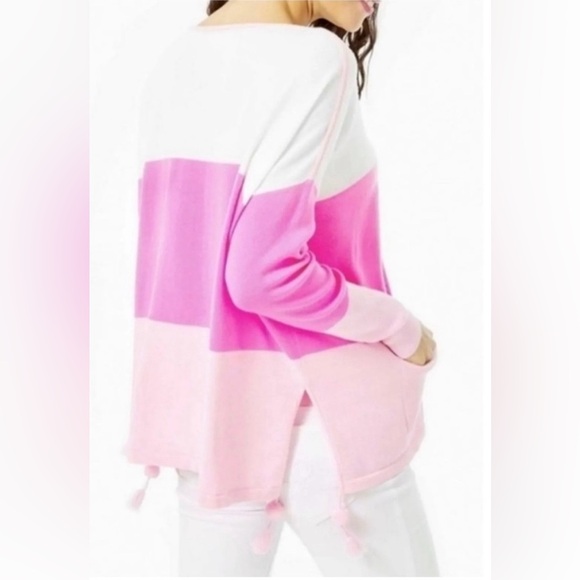Lilly Pulitzer Westwood sweater, colorblock  pink and white stripe, size XS, EUC - Picture 2 of 9